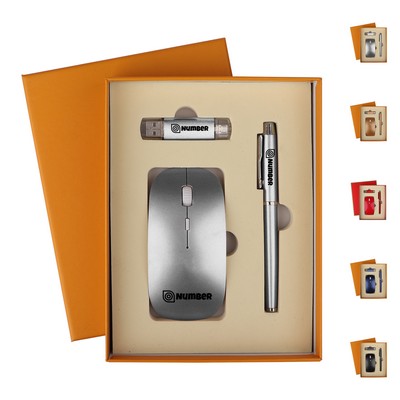 3" 1 Business Gift Set W/ Wireless Mouse, Pen&Usb Drive