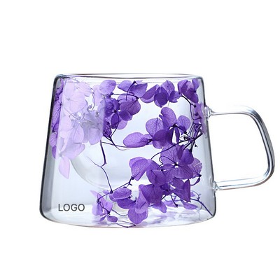 Petal Glitter Double Layer Borosilicate Glass Coffee Cup with Real Dried Flowers 200ML