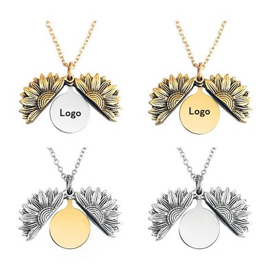 Sunflower Shaped Stainless Steel Round Blank Metal Pendant Necklace