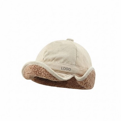 Thick Sherpa Fleece Warm Ear Protection Cap Winter Riding Flying Style Hat with Large Brim
