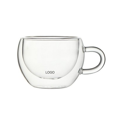 Double Wall High Borosilicate Glass Coffee Mug Saucer Set Egg Shape Handle