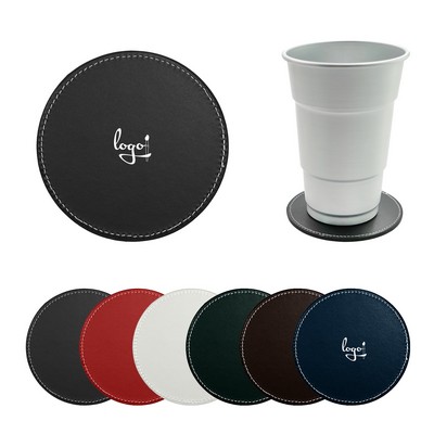 4'' Dia Round PU Leather Coaster
