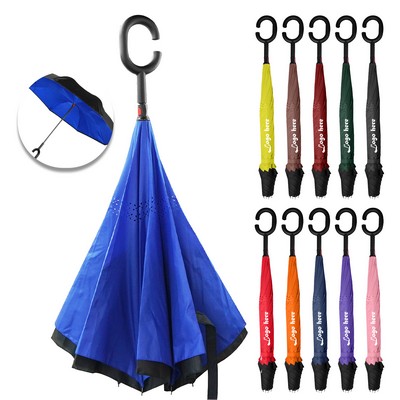 Inverted Reverse Umbrella With C-Shaped Handle