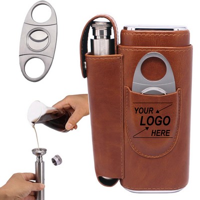 2 Finger Cigar Case with 2 Oz Flask and Cutter