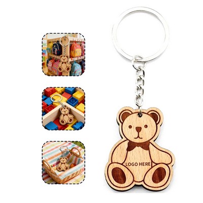 Wooden Teddy Bear Keyring Charm
