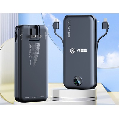 Portable 22.5W 20000mAh AC Plug Power Bank With Built in 2 Cables