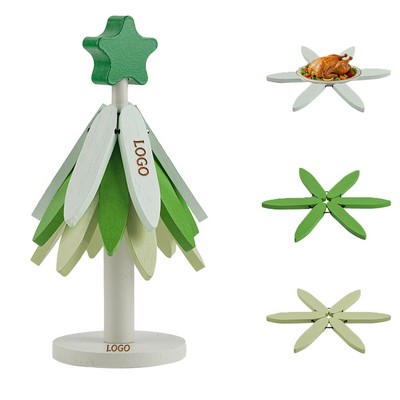 Christmas Tree Coasters Bamboo Tree Trivet Set