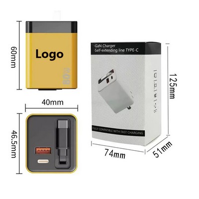 120W Gan Fast Charger With Built In Retractable Type C Cable