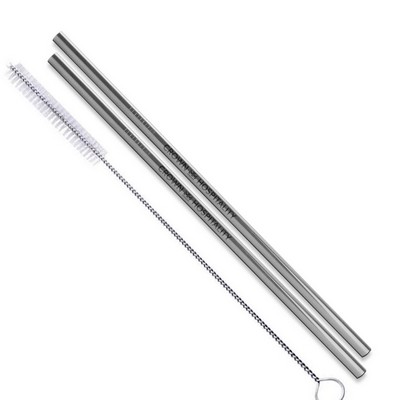 Straight Stainless Steel Straws: Set Of 2" Silver