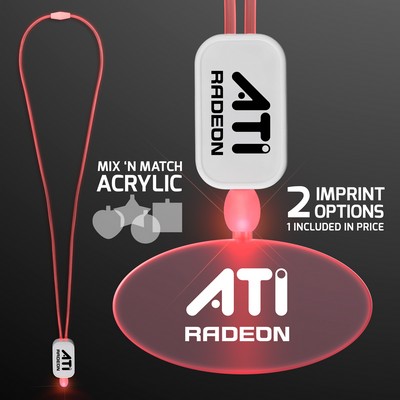 Neon Look Necklace Red LED Lanyards with Acrylic Oval Pendants - PRINTED
