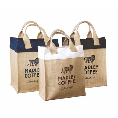 Medium Reusable Jute Burlap Gift Bag with Colored Cotton Trim