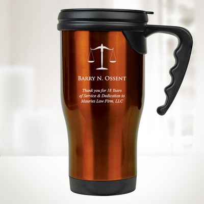 14 Oz Orange Stainless Steel Travel Mug w/ Handle