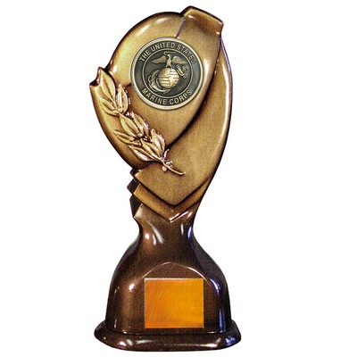 Stock Classic 10" Trophy with 2" US Marine Corp Coin and Engraving Plate