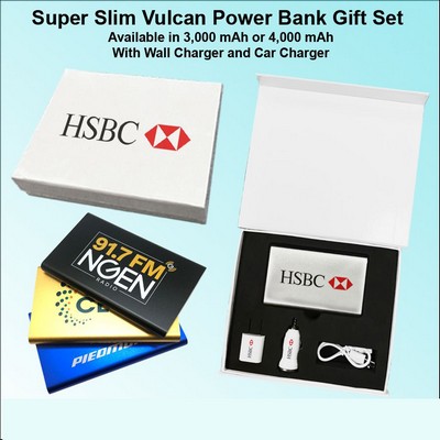 Super Slim Vulcan Power Bank Gift Set White - 3000 mAh No Extra Tariff