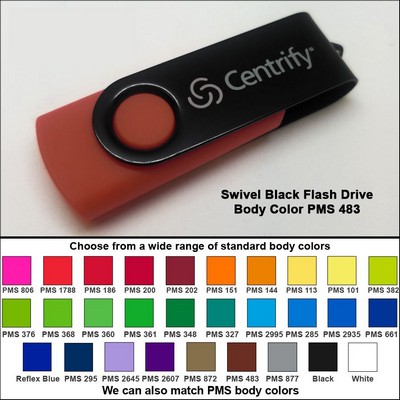 Swivel Black Flash Drive - 512 MB Memory - Body PMS 483