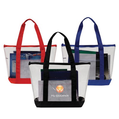 Clear Zipper Tote Security Bag w/Pocket
