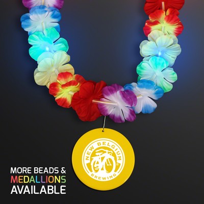 Rainbow Lei LED Flower Necklace with Yellow Medallion - PRINTED