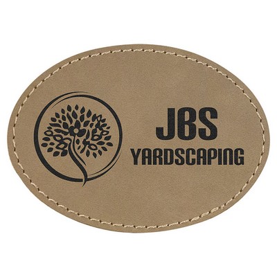 3-1/2"x2-1/2" Oval Patches, Light Brown Laserable Leatherette