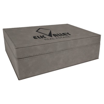 Engraved Faux Leather Gift Box, Gray, 10 1/4"(L) x 7 1/2"(W) x 3 3/8"(H)