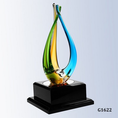 The Tripod Art Glass Award with Black Wooden Base, 13"H