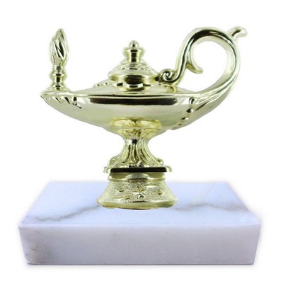 3 ¾" Lamp of Learning Trophy w/White Marble Base