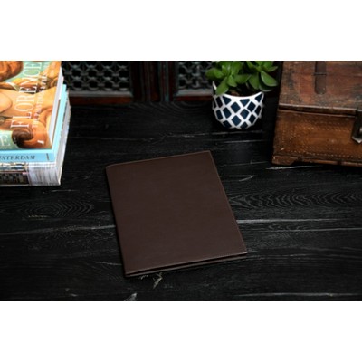 Large Smooth Calf Leather Executive Padfolio - Walnut Brown - Borlino