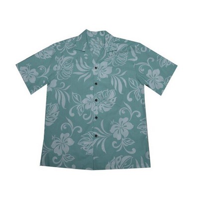 Green Hawaiian Tropical Print Cotton Shirt