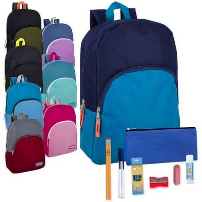 School Supply Kits in 15 Backpack - 10 Pieces, Assorted (Case of 24)
