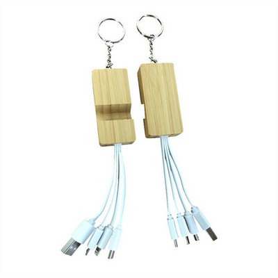 3-in-1 Bamboo Phone Stand Cable Keychain