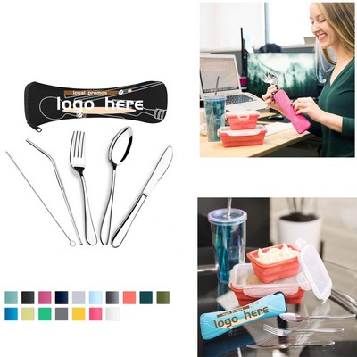5 Piece Stainless Steel Flatware w/Portable Bag