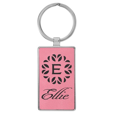 2 3/4" x 1 1/4" Leatherette/Metal Pink Rectangle Keychain