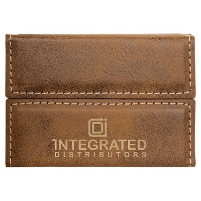 3 3/4" x 2 3/4" Rustic/Gold Leatherette Hard Business Card Holder