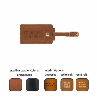Full-Grain leather Luggage Tag with snap / brass hardware / made in USA