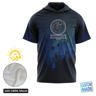 Unisex & Kids' Sublimation 180G Mesh UPF 50+ Long Sleeve Hooded Fishing T-S