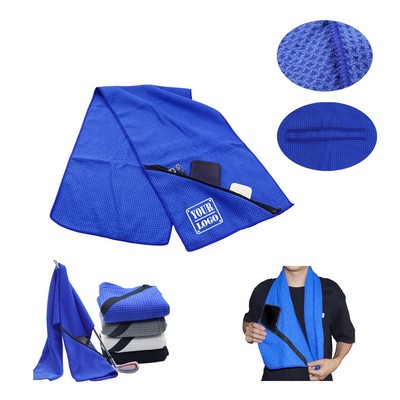 Microfiber Sports Towel With Zip Pocket