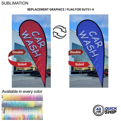 48Hr Quick Ship Replacement Flag for 12' Medium Tear Drop Flag Kit, Full Color Graphics Double Sided