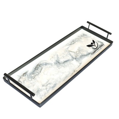 Black Metal Rectangle Tray - Marble
