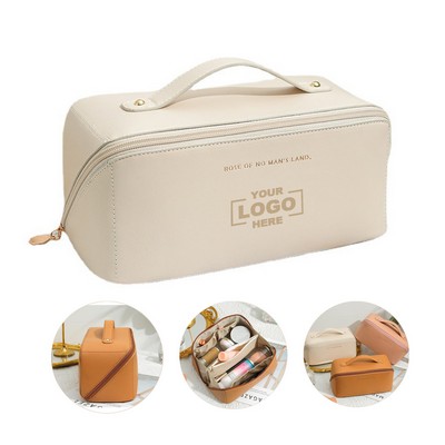 Portable PU Leather Makeup Bag with Handle.