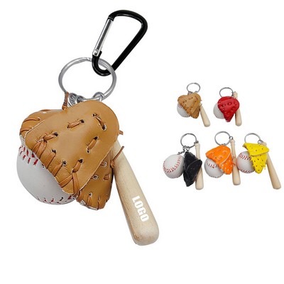 Baseball Keychain Set with Wooden Stick And Ball Design