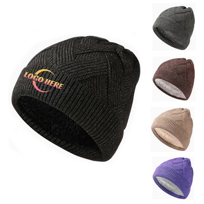 Double-Layer Outdoor Cold-Proof Thickened Twill Warm Knit Wool Hat