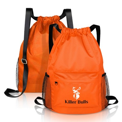 Waterproof Drawstring Backpack With Mesh Pockets