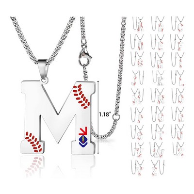 Baseball A-Z Letter Stainless Steel Pendant Necklace