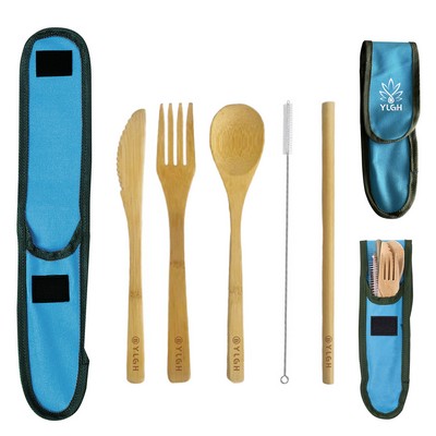 Carabiner Pouch Bamboo Material Cutlery With Staw
