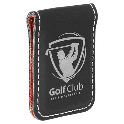 1.75" x 2.5" Black/Silver Leatherette Money Clip