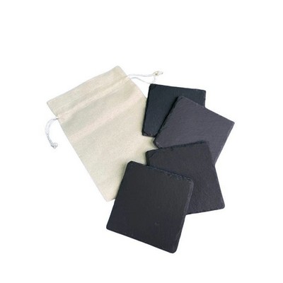 Square Slate Coaster (set Of 4) In Cotton Bag