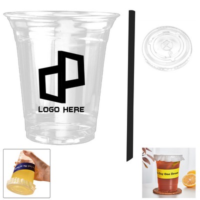 12-Ounce Coffee Cup With Flat Lid And Black Wide Straw