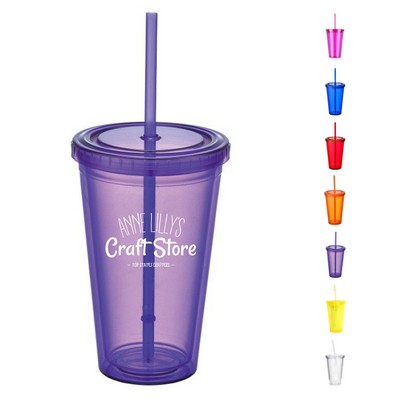 16oz Double Wall Acrylic Tumbler with Straw