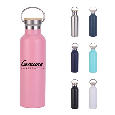 16.9 oz Double Wall Stainless Steel Insulated Water Bottle with Bamboo Lid