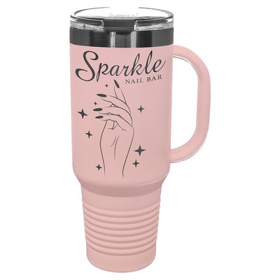 Polar Camel 40 oz. Blush/Ghost Black ION-Plated Travel Mug with Handle, Straw Included