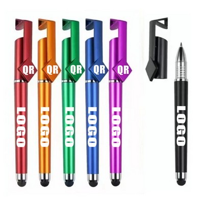 3" 1 Custom ABS Plastic Matte Finish QR Code Ballpoint Pen w/Stylus & Phone Holder Stand